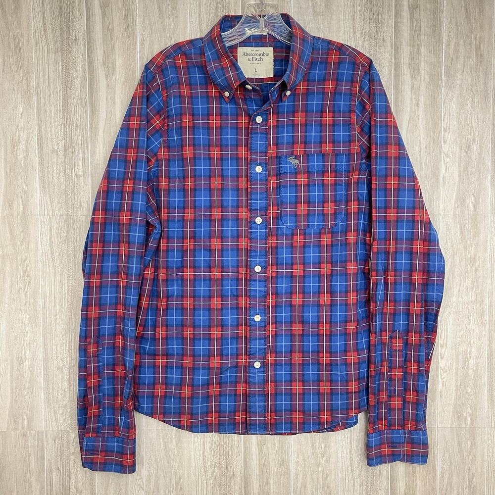 Abercrombie & Fitch Shirt Mens Large Blue Long Sleeve Button Up Muscle Vintage